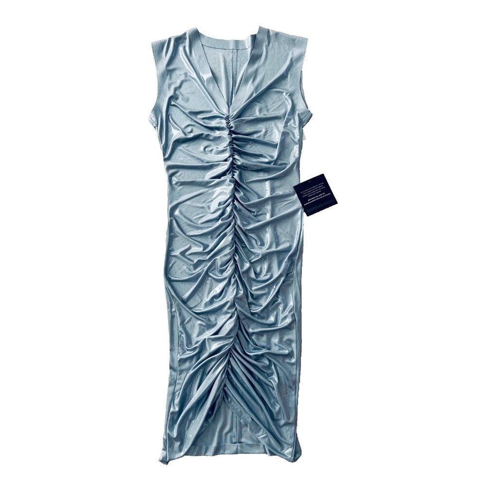 Norma Kamali Ruched Shirred Dress Misty Blue ( M/38 ) - Picture 4 of 6